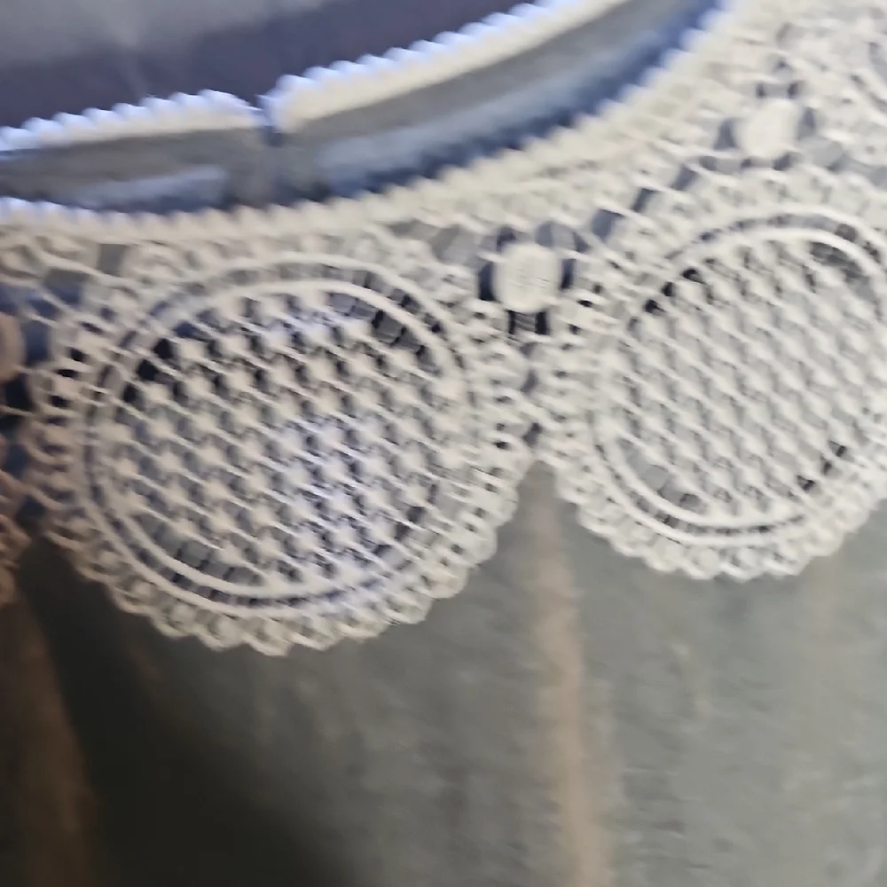 LOFT Gray Top with White Lace Detail - Picture 3 of 5